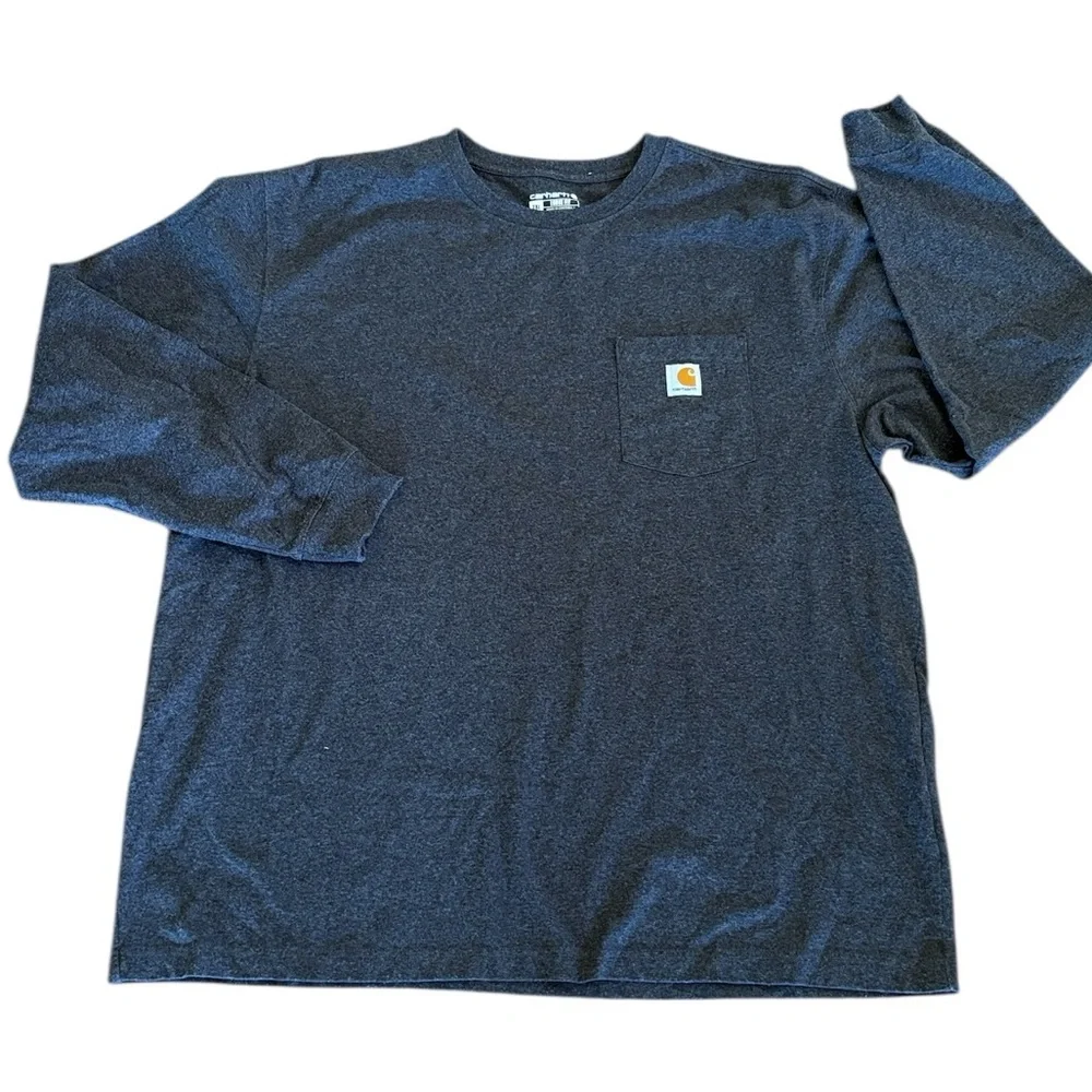 Carhartt Gray Long Sleeve Crew‎ Neck Loose Fit Tee Shirt Size XXL